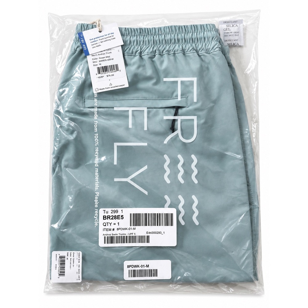 NEW Free Fly Mens Andros Swim Trunks Ocean Mist Medium UPF 50+ board shorts $78